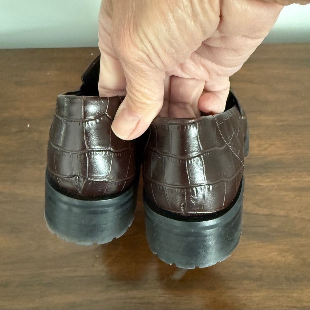 J MCLAUGHLIN MONIKA PENNY LOAFERS BROWN LEATHER CROC LUG SOLE HORSE BIT DETAIL 7 - Picture 7 of 11